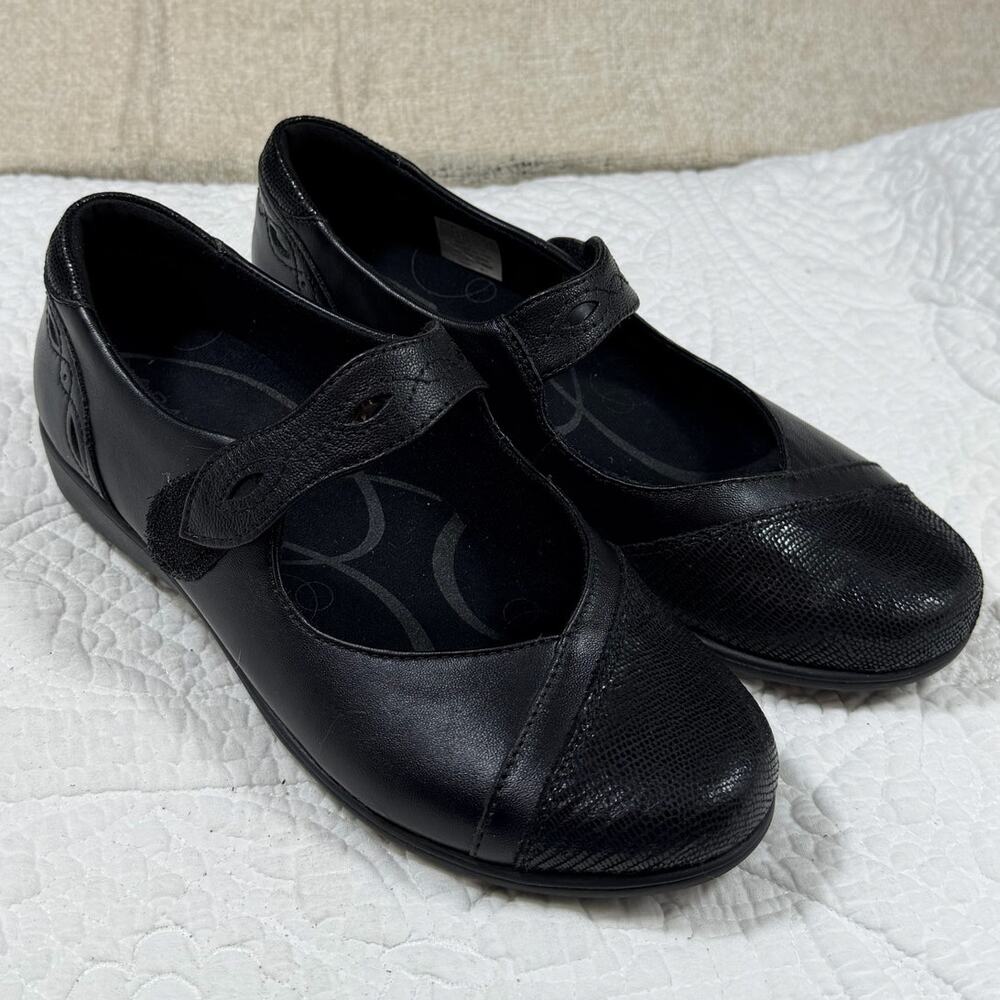 Aravon Women's 8.5 Black Leather Mary Jane Comfort Walking Casual Shoes Strap
